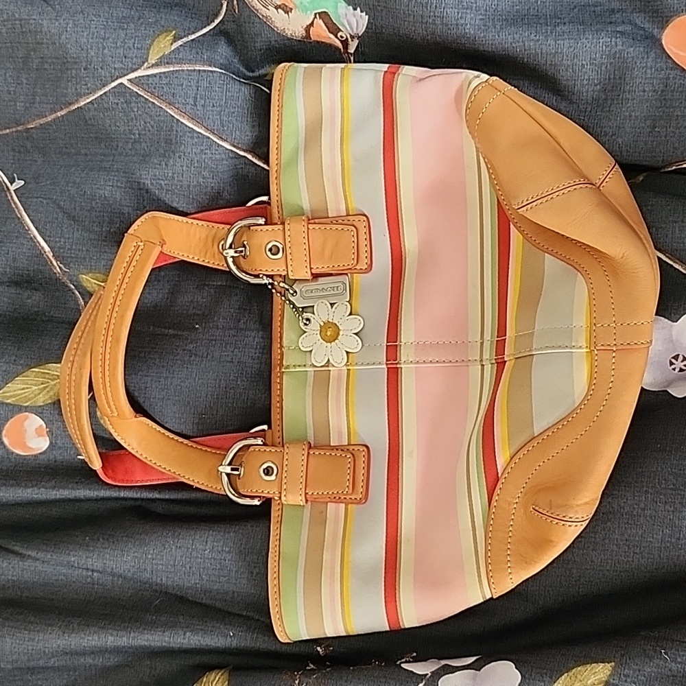Coach Hampton Daisy stripe Vachetta leather bag